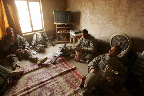 101st Airborne Soldiers Take A Break Inside A House They Just Searched In Awsat, Iraq