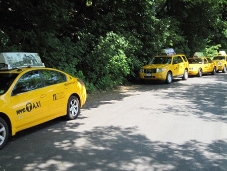NYC Taxis Parked Near The Pool House