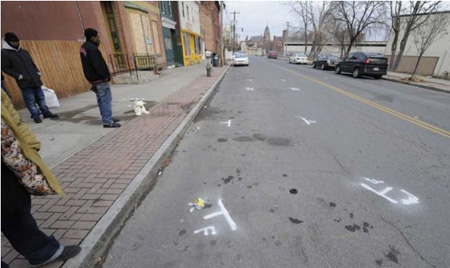 South Pearl Street The Morning After, Pavement Markings Show Where Nahcream Was Killed