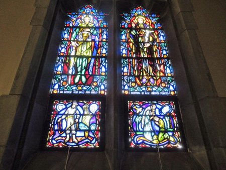Bottom Two Panels Of The Windows, Saints In The Middle, Soldiers At The Bottom