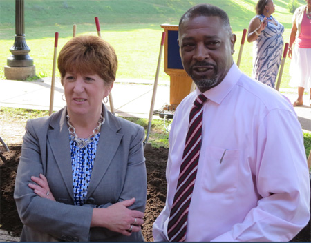Kathy Sheehan With Willie White At The Groundbreaking For The New Steps In Front Of The Lincoln Park Poolhouse, 2015