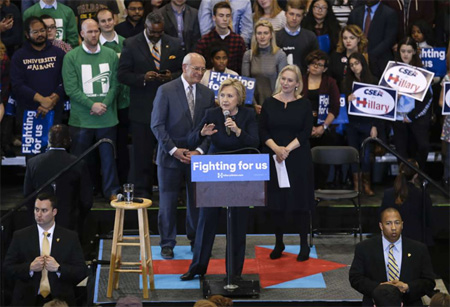 Hillary Clinton At Cohoes High School, Flanked by Congressman Paul Tonko And Senator Kirsten Gillibrand