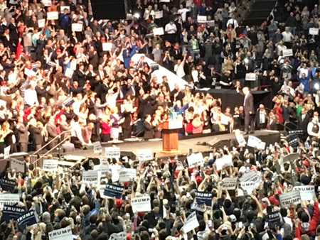 Donald Trump Walks On Stage At The So-Called Times Union Center In Albany 