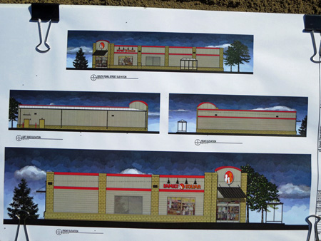 The Finished Building, Top Faces The Street, Bottom Faces The Side Parking Lot, Trees Are Totally Superfluous, Note The Bus Shelter